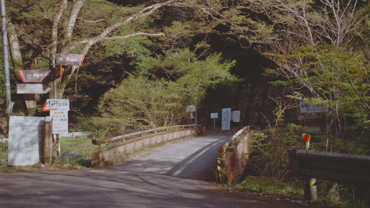 A peaceful afternoon view of Takaosan Bridge surrounded by lush trees in Japan. The tranquil setting conveys serenity and natural beauty, capturing the essence of the Japanese landscape.