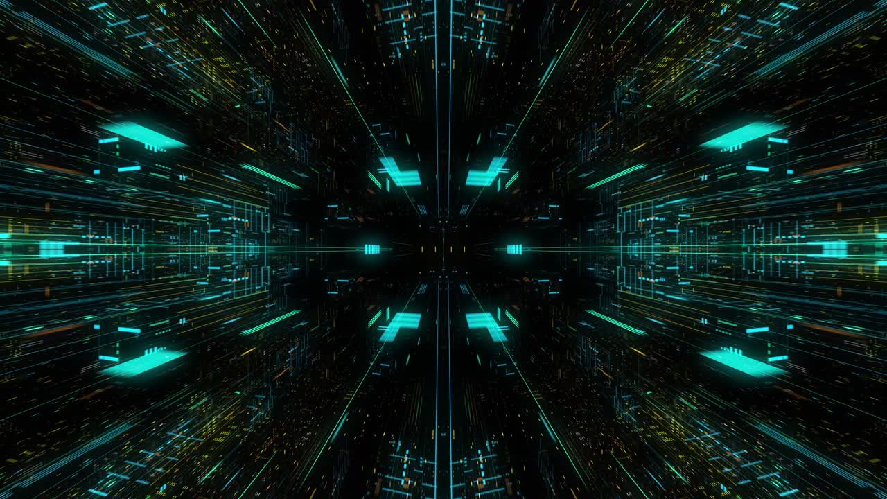 AI artificial intelligence and ML machine learning abstract concept, CPU GPU computing core with information streams. Data deep learning computer machine. Seamless loop, 3D render g