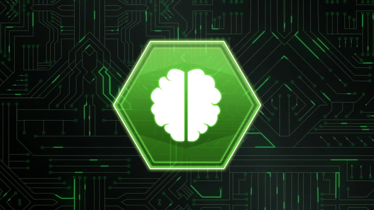 cerebro en un hexágono y un circuito digital