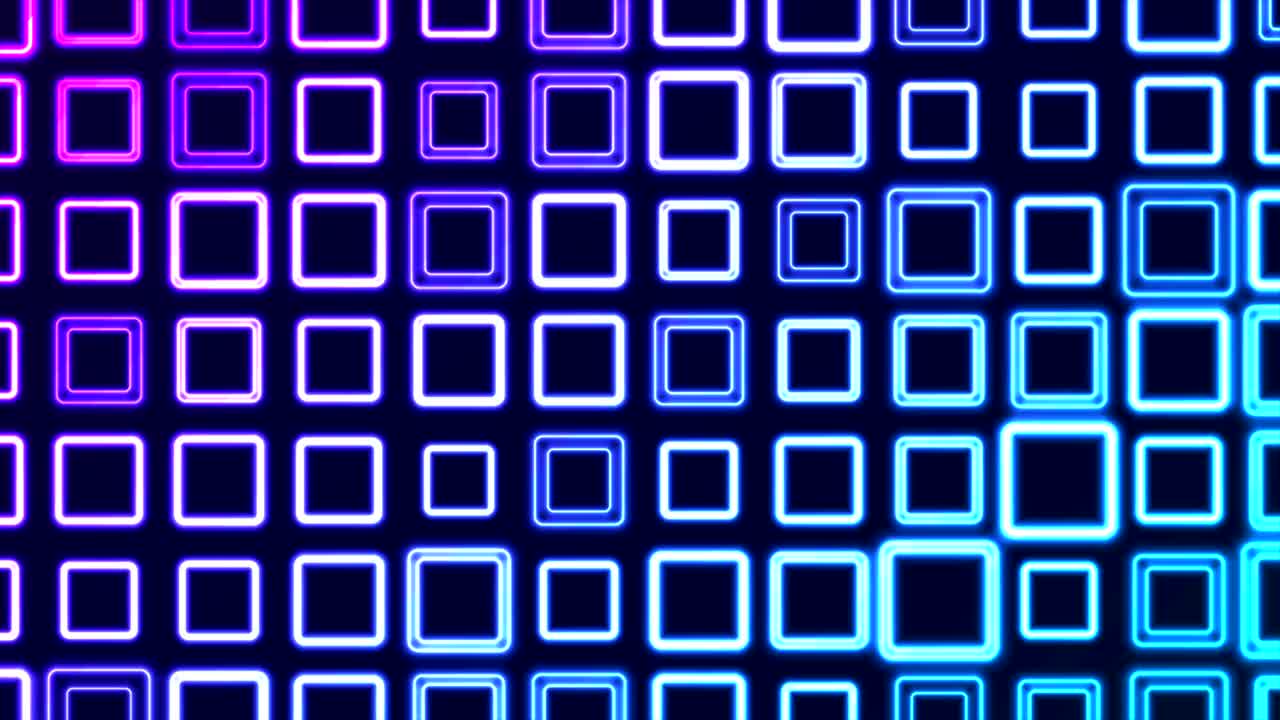 el parpadeo brillante de los cuadrados geométricos de neón animación de video