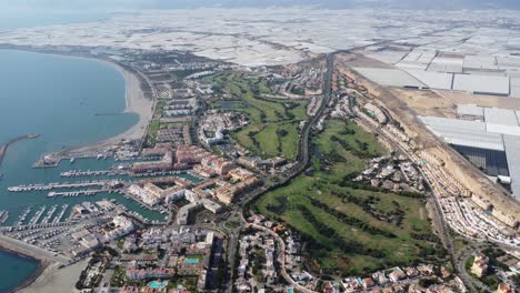 beautiful landscape of almerimar from above, nice sunny weather