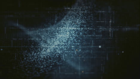 futuristic abstract de-focus metaverse data matrix, meta, telemetry and encrypt numbers display with particles simulation in cyber space environment for hud loop background