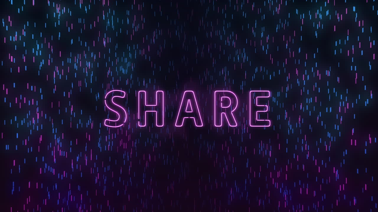 검은색 배경의 밝은 반점 위에 공유 텍스트의 애니메이션