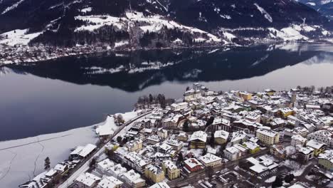 breathtaking winter wonderland, austrian town of zell am see by lake, day