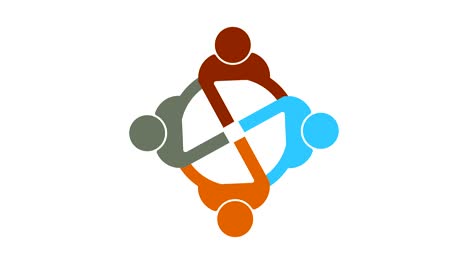 sala de reuniones personas logotipo. grupo de cuatro personas en círculo, resolución de 4k gráfico de movimiento