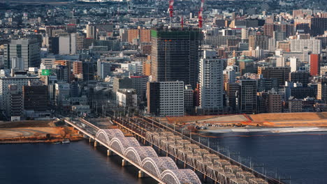 aerial view of nagoya city and river bridge