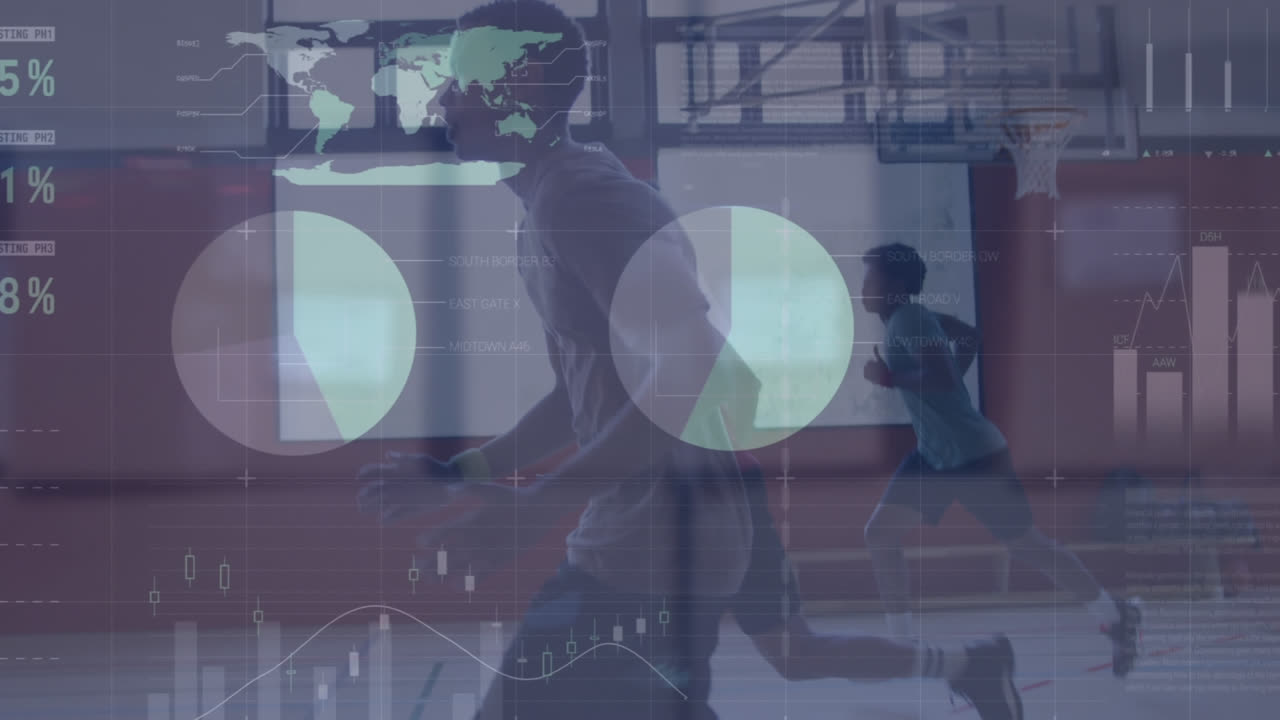 농구 경기에 대한 통계 및 데이터 처리 애니메이션