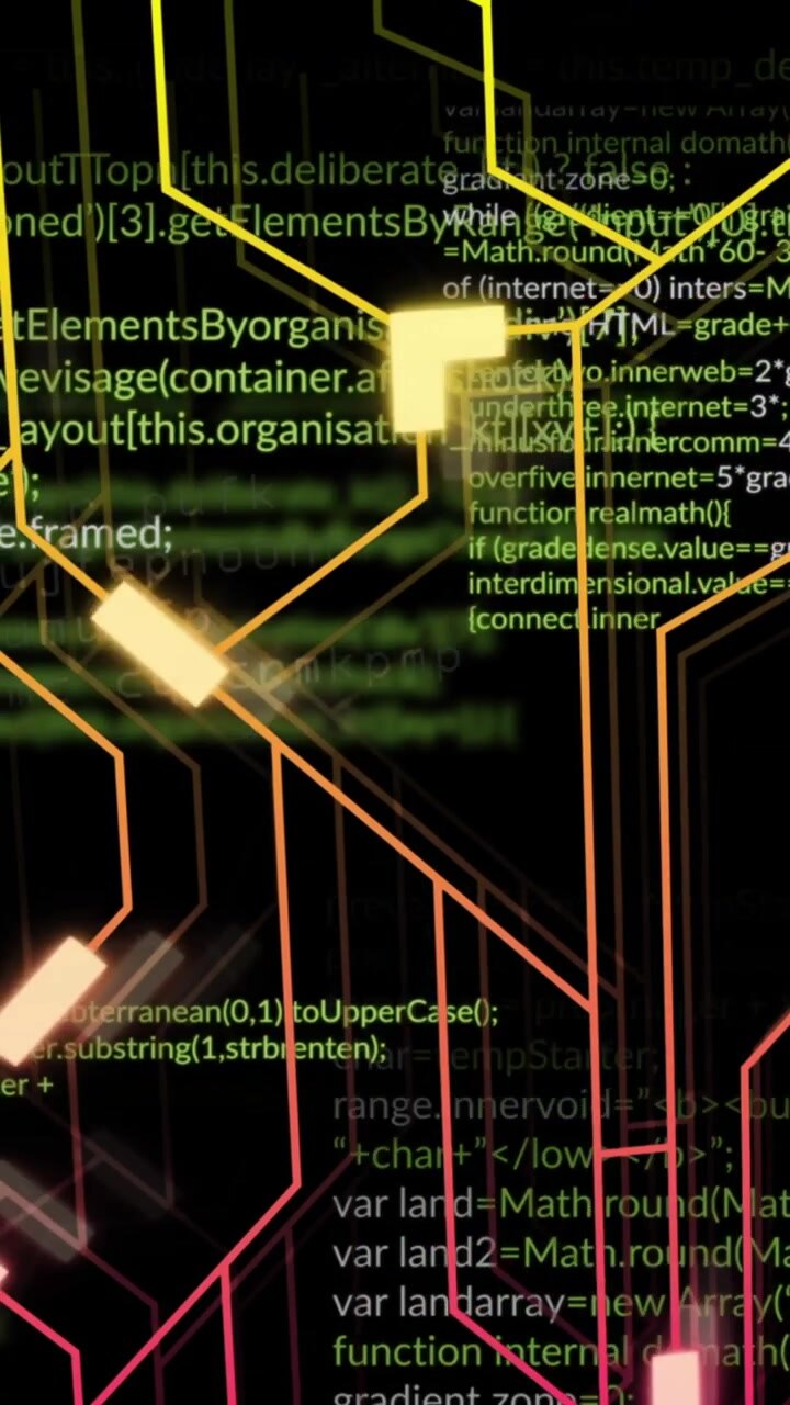 Animation of data processing on black background
