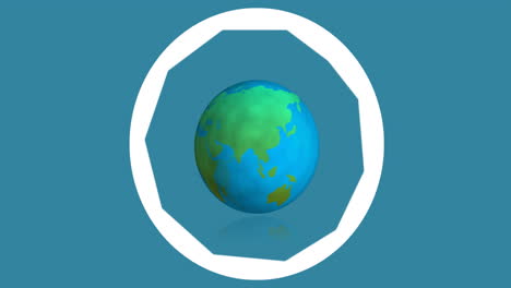 digital animation of camera lens diaphragm icon over globe against blue background