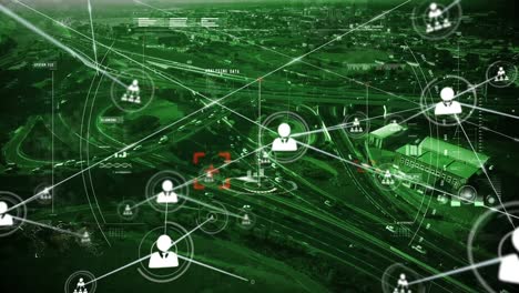 Animation-Des-Verbindungsnetzes-Mit-Symbolen-über-Dem-Straßenverkehr