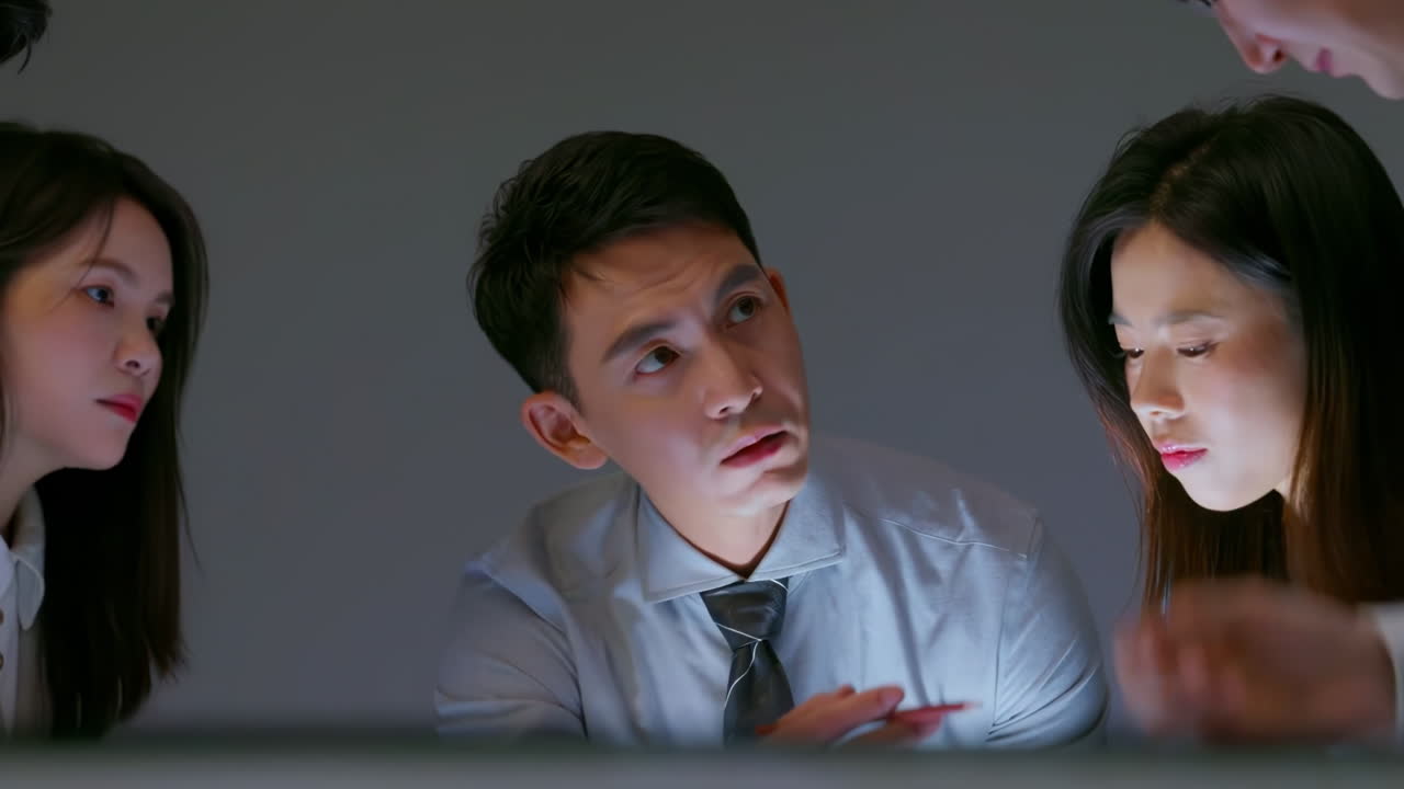 Group of diverse smart attractive young business team in office building, using technology and discussing financial figures