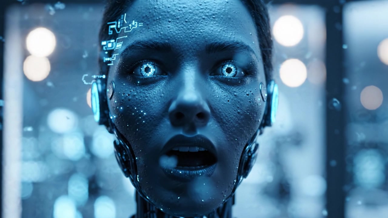 Esplorando l'affascinante intersezione tra umanità e tecnologia: un primo piano di un sistema robotico avanzato che cattura le emozioni nell'era digitale.