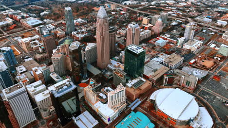 beautiful scenery of modern american city center built with gorgeous skyscrapers. view on charlotte, north carolina, usa from top
