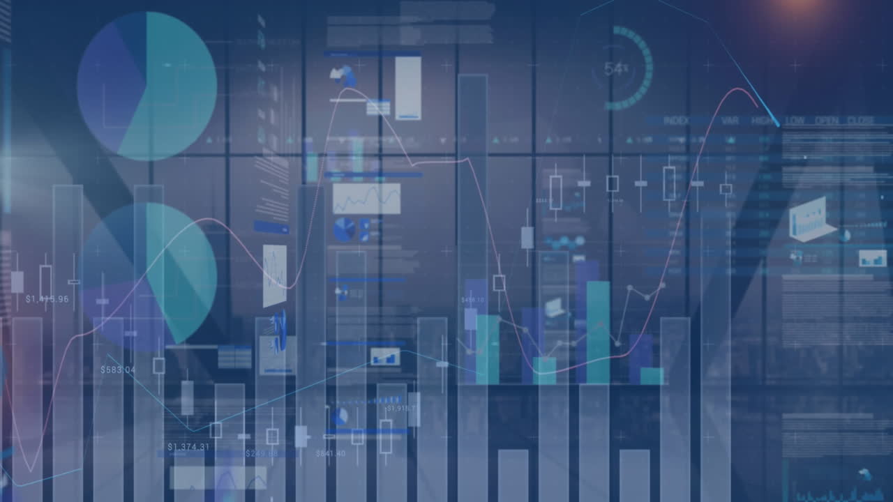 Animation of data processing over dark background