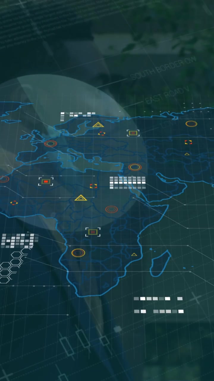 Animation of world map over data processing and african american businessman