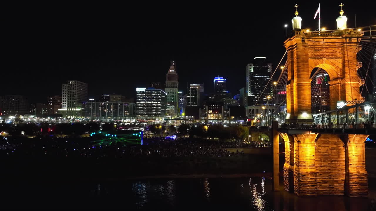 Cincinnati Skyline at Night with John A. Roebling Suspension Bridge