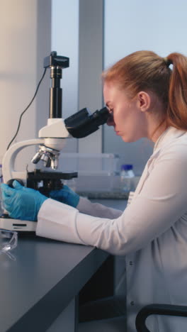 scientist using a microscope in a laboratory