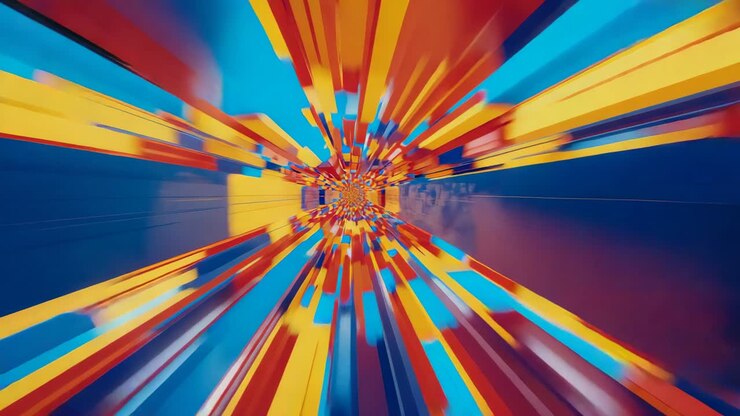 Tunnel prismatico radiale che parte accelerando verso l'interno attraverso lo spazio digitale, creando un'illusione di profondità