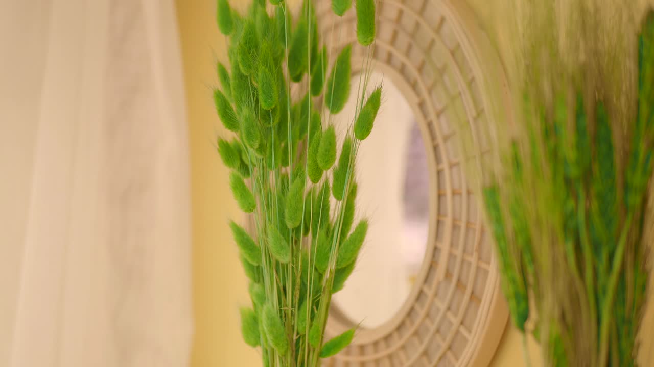 Green Bunny Tail Grass Bouquet with Decorative Mirror