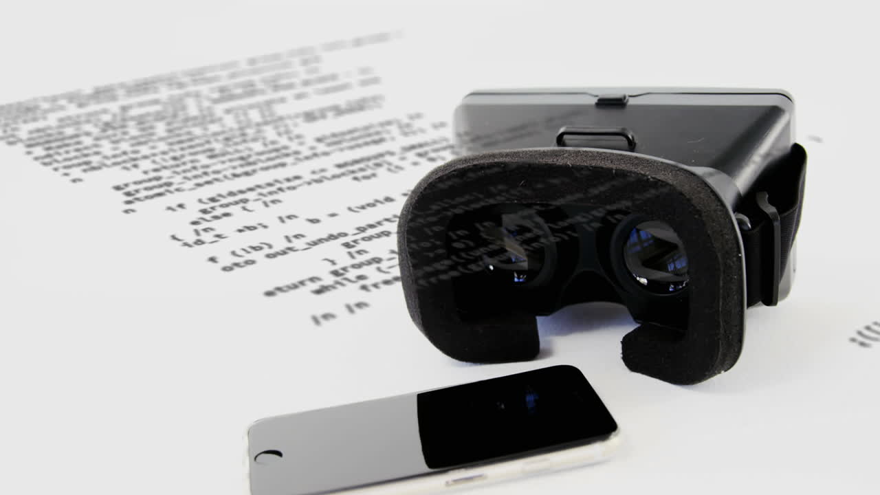 animación del procesamiento de datos científicos sobre auriculares vr sobre fondo blanco