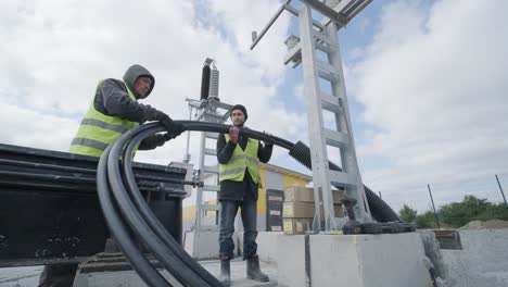 power cable installation process at a transformer substation