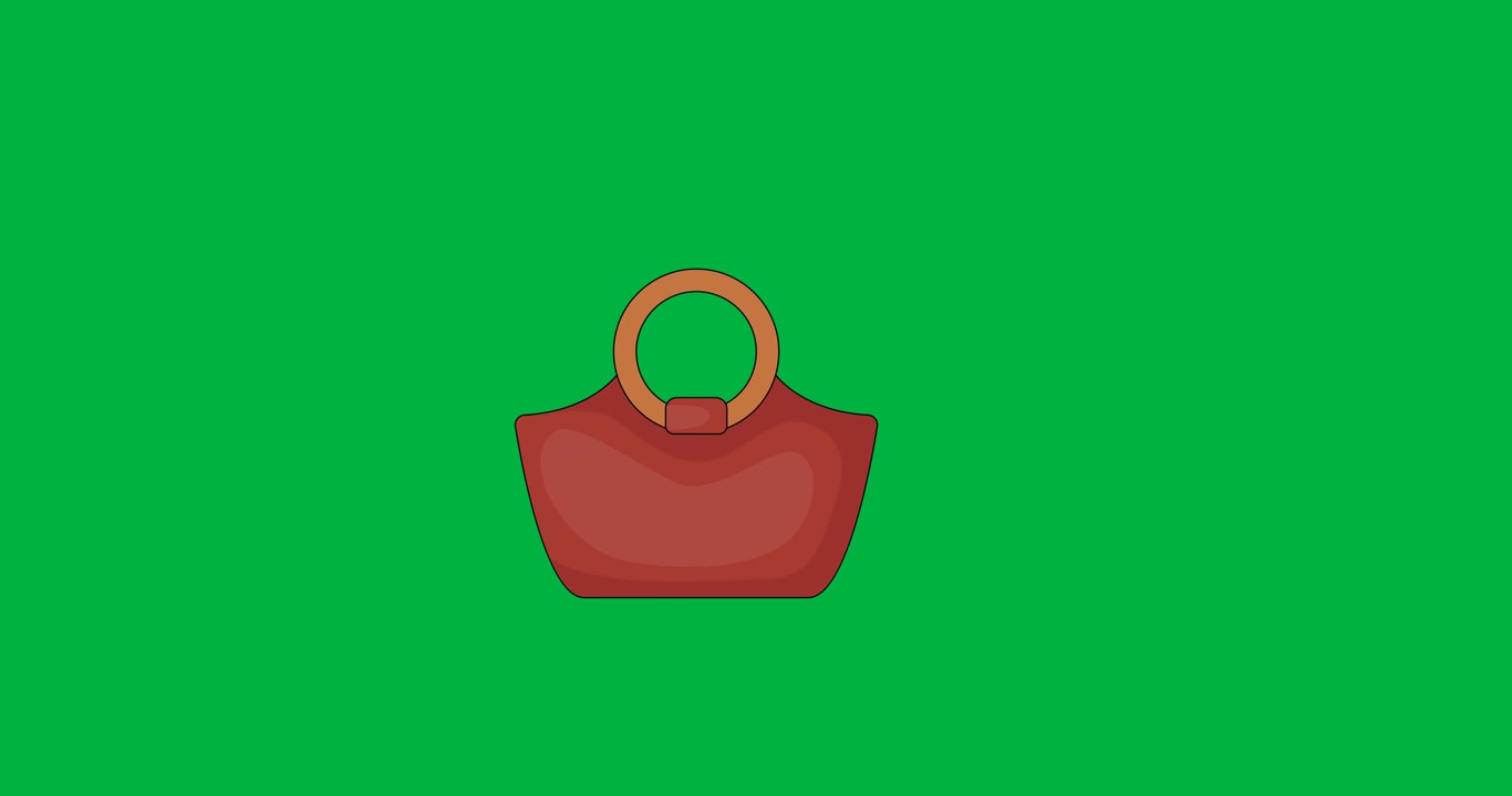 Animazione digitale di un'icona di borsa da donna che fluttua su sfondo nero