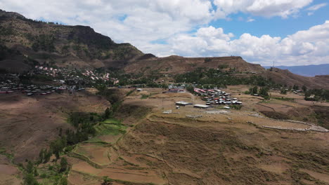 town of lalibela in ethiopia - aerial drone shot