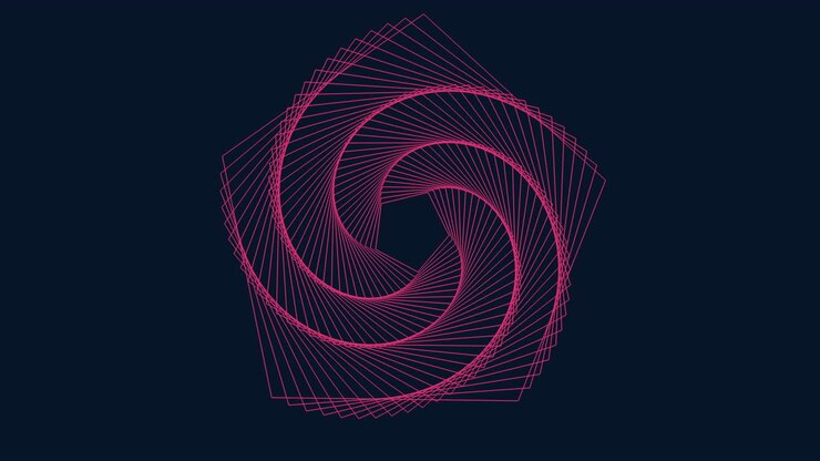 Spiralformede linjer i levende pink på en mørk baggrund