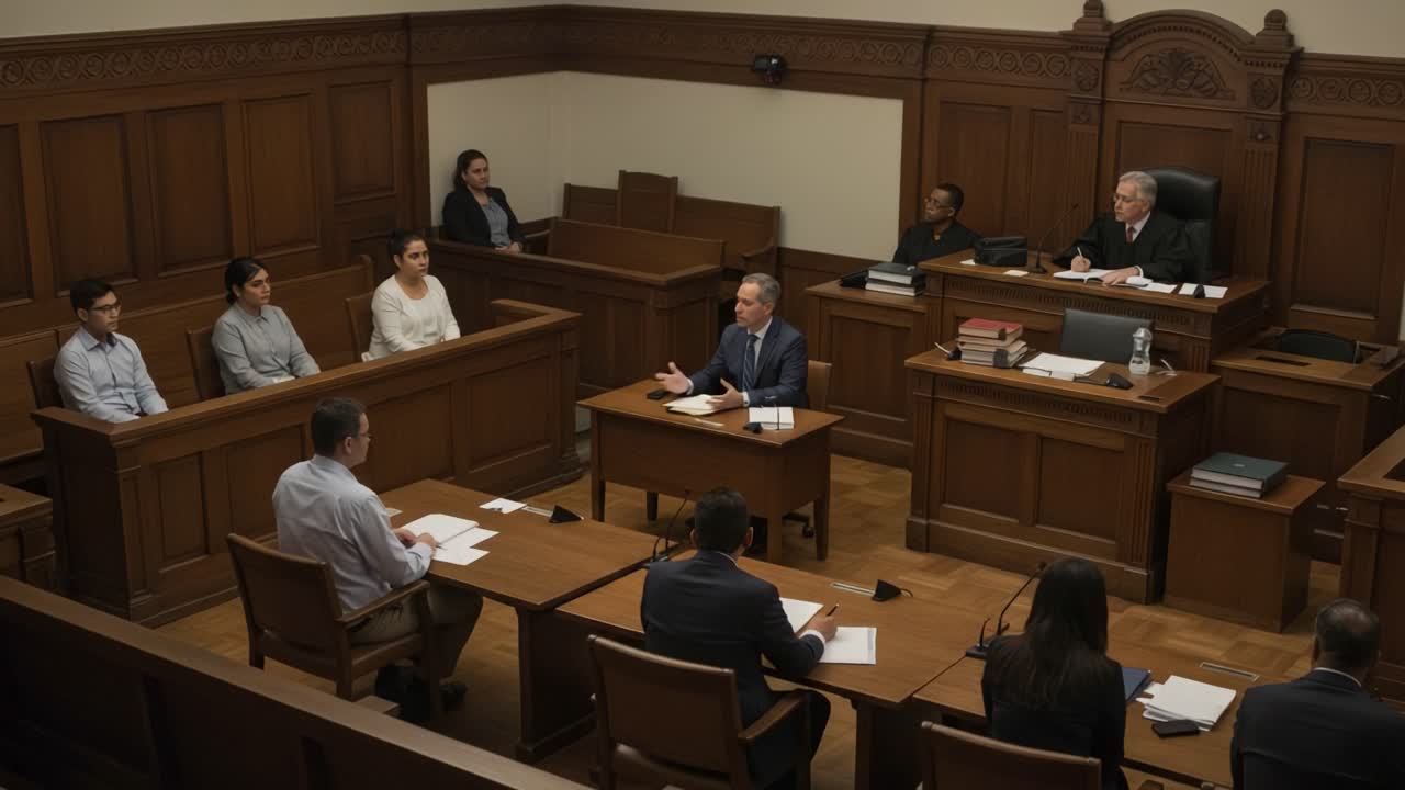 Courtroom Proceedings: An Intense Legal Battle Captured in Two Critical Frames Showcasing Legal Representatives, Defendants, and Judges in Action