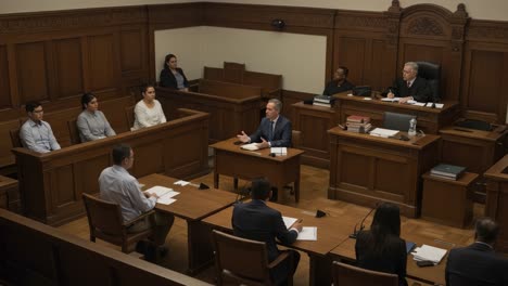 courtroom proceedings: an intense legal battle captured in two critical frames showcasing legal representatives, defendants, and judges in action