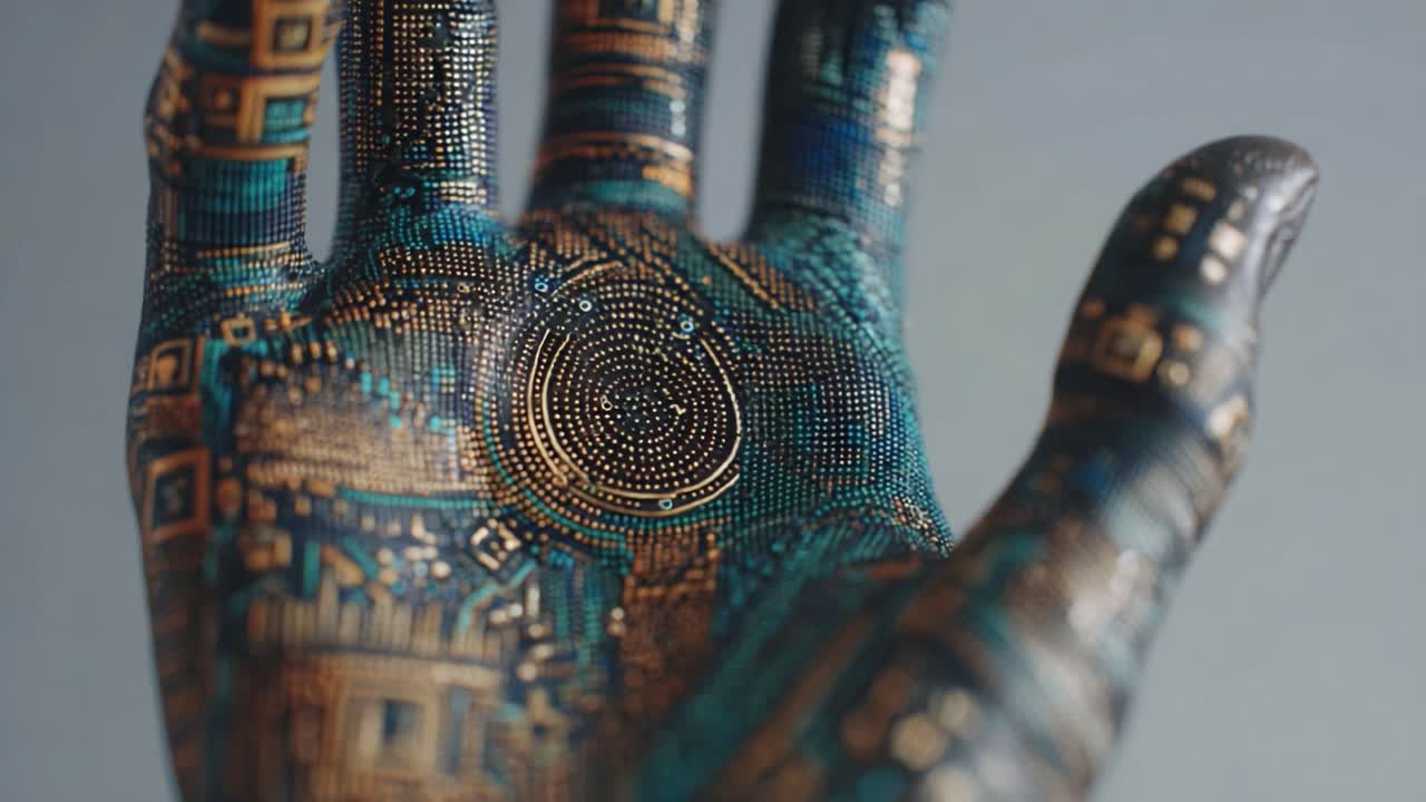 Intricate Digital Hand Art: A Stunning Representation of Technology Merging with Human Expression in a Unique and Thought-Provoking Design