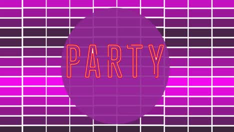 Animation-Von-Party-Time-Text-über-Gitter-Auf-Violettem-Hintergrund