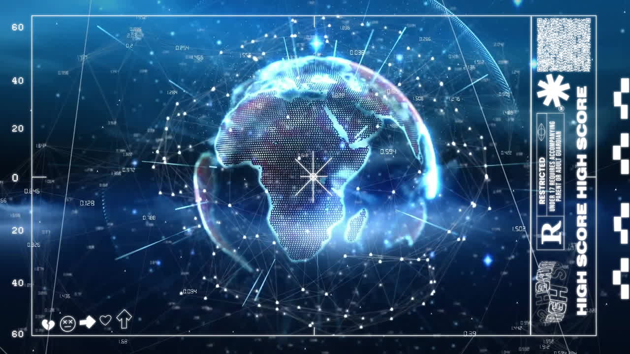 Animation of globe nd data processing over screen
