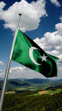 pakistani flag waving over a landscape