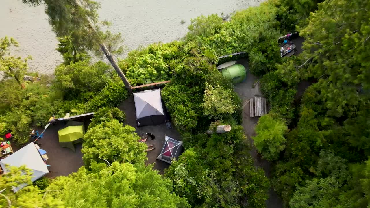 Birdseye view of beachside campsite