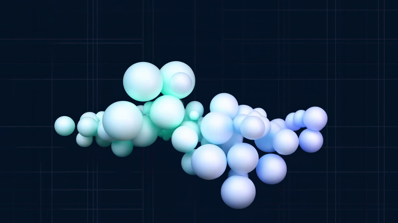 Glowing Digital Sphere Cluster On Grid With Pulsing Cyan And Pastel Light, D Data Nodes Form Dynamic Network