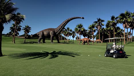 dinosaurs on a golf course