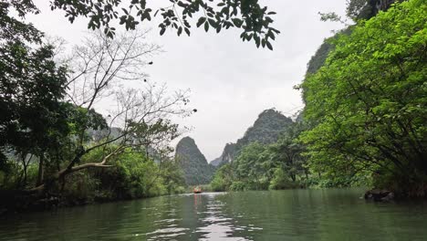 peaceful boat journey through lush landscapes