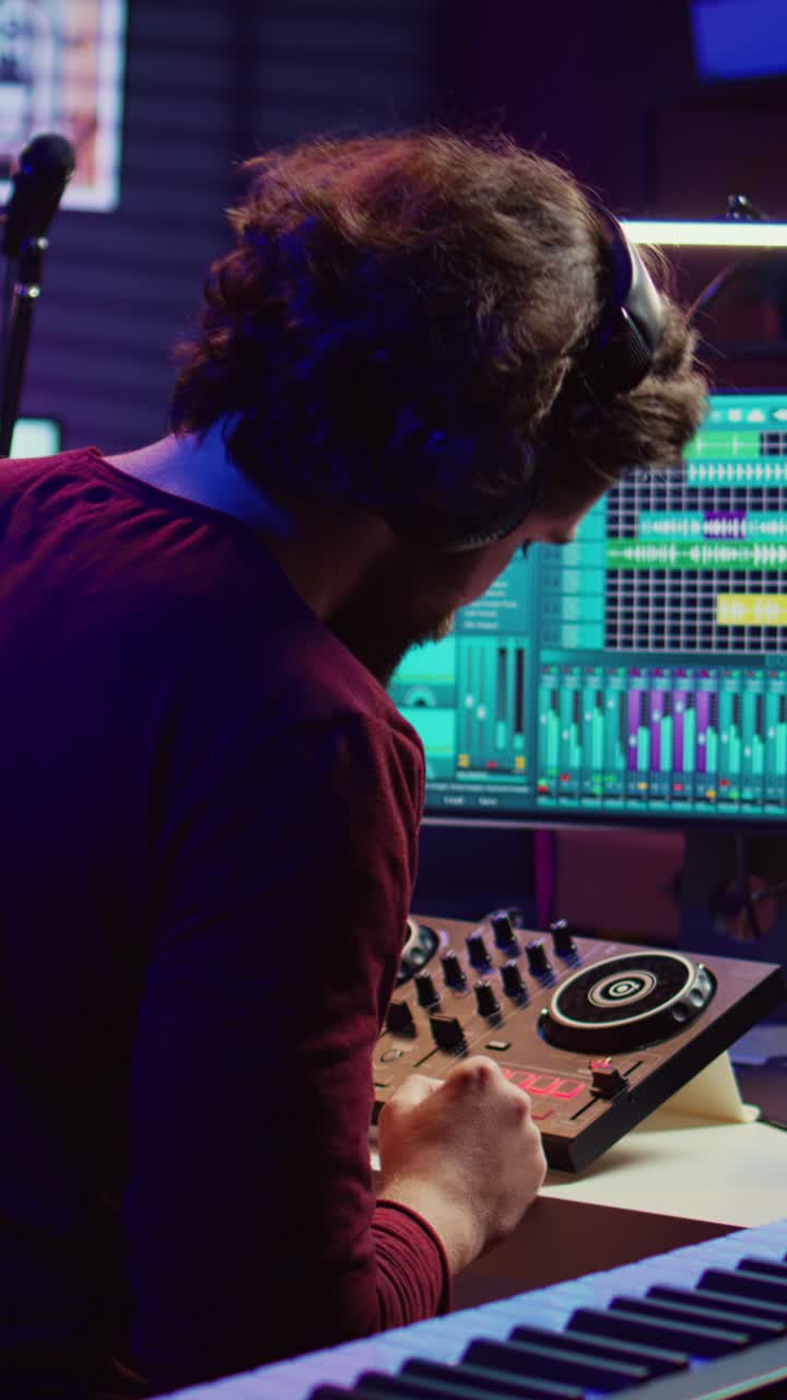 Man Producing Electronic Music with DJ Controller and Keyboard