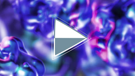 digital animation of play icon against blue metallic liquid texture background