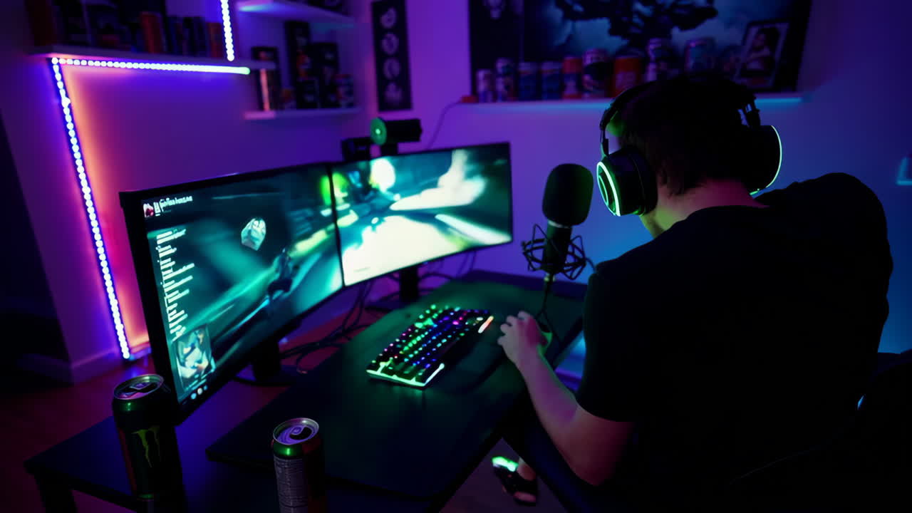 Gamer Gaming Setup at Night