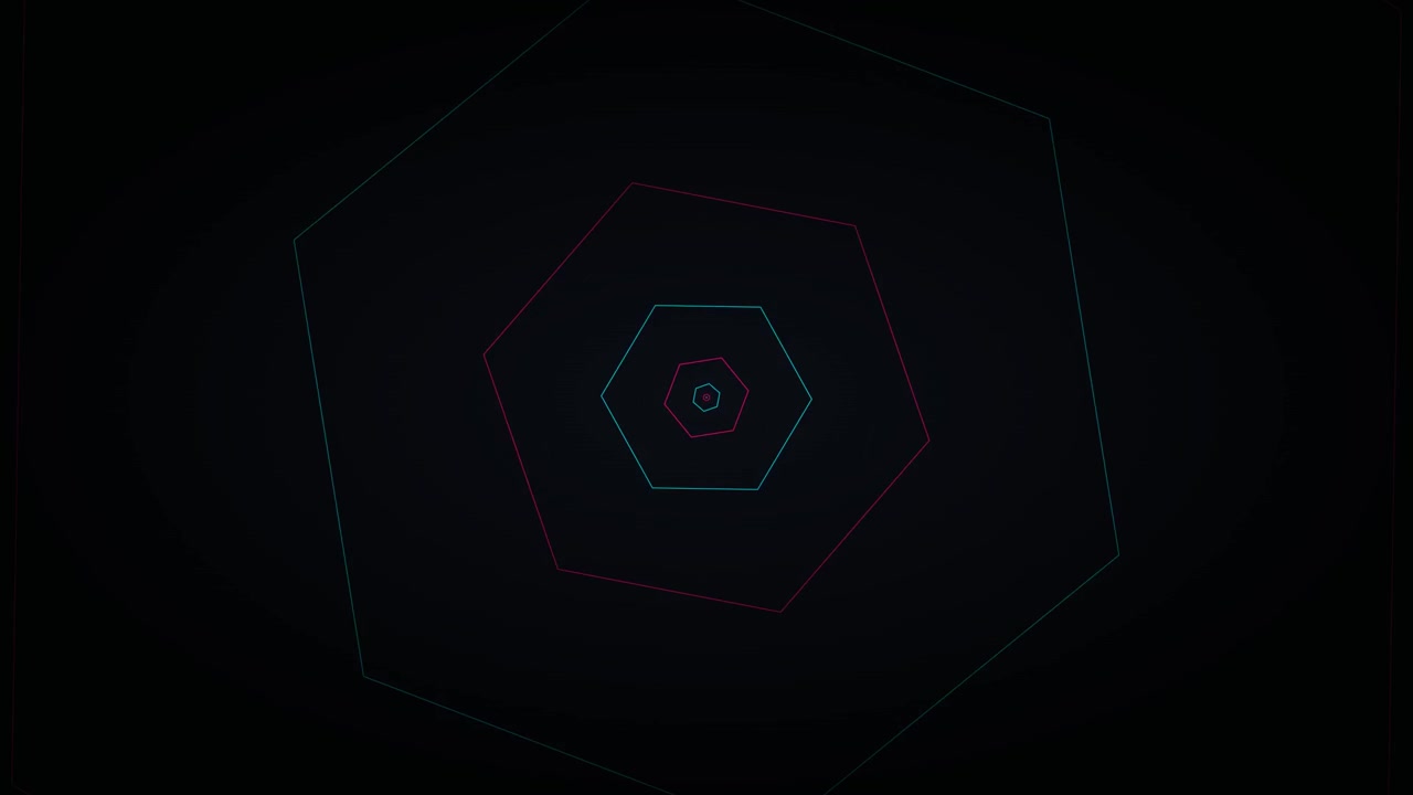 Abstract Animation of Pulsing Neon Hexagons on Dark Background