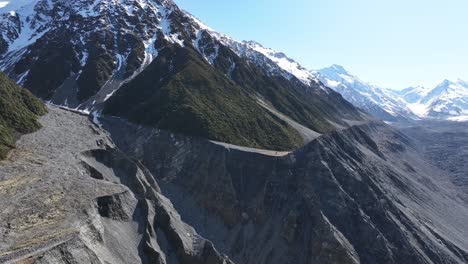 aerial of big slip at tasman glacier, aoraki national park, new zealand