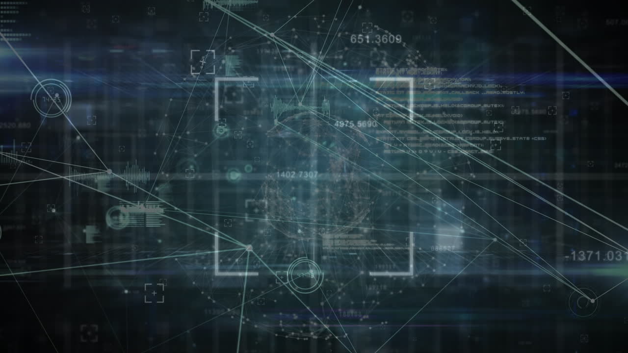 Animation of network of connections and data processing on black