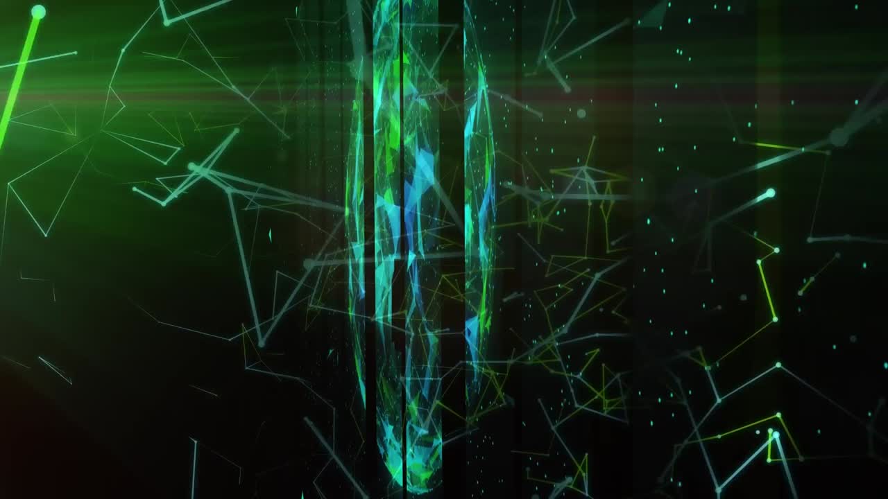 Animation of moving shapes and globe on black background