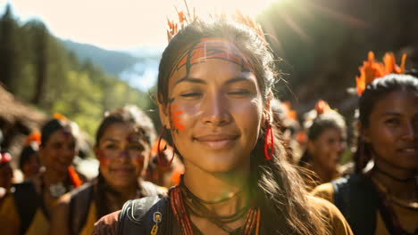 cultural celebration among indigenous women in the forest during daylight