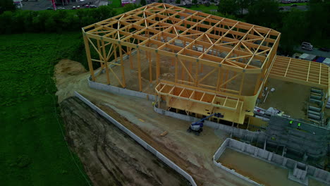 structural framework of modern building under construction. aerial