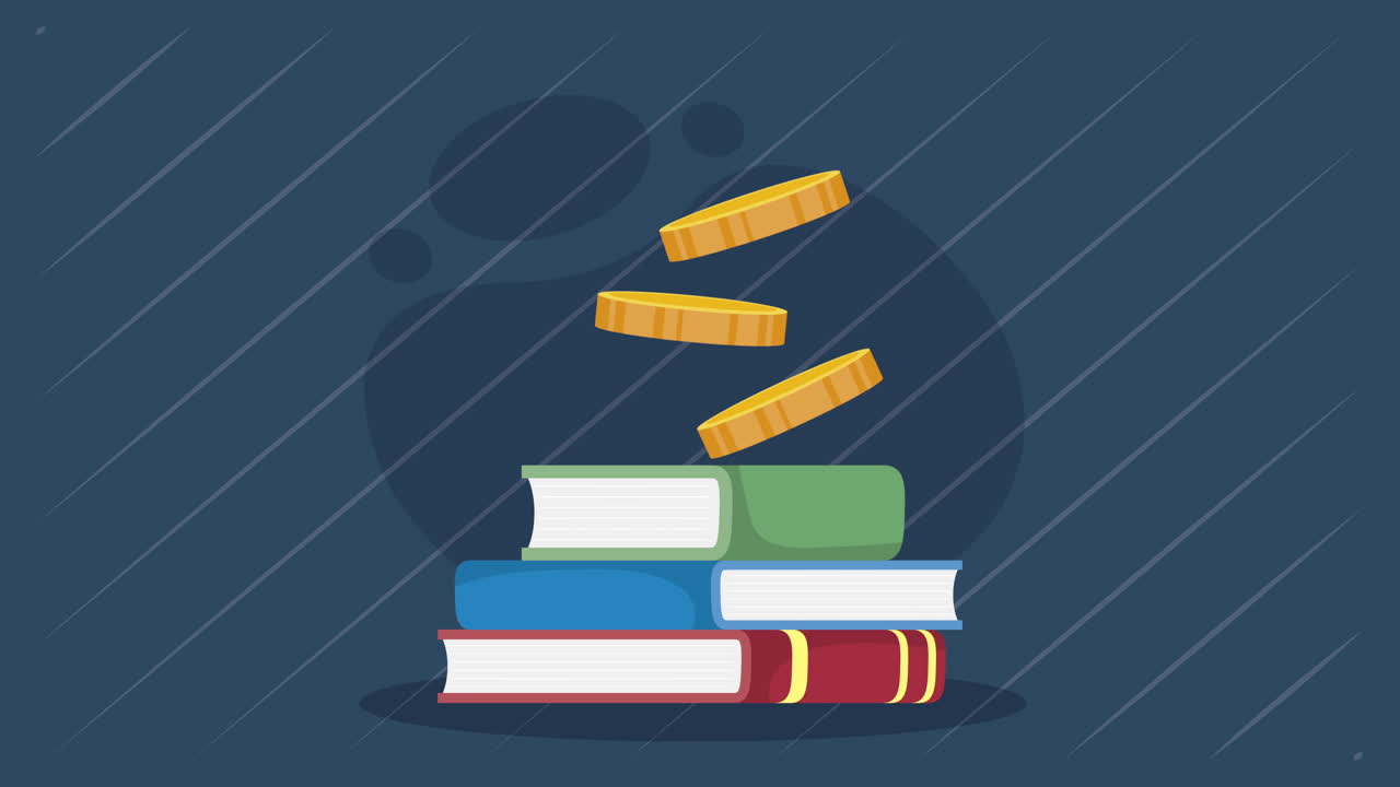 pile text books with coins animation