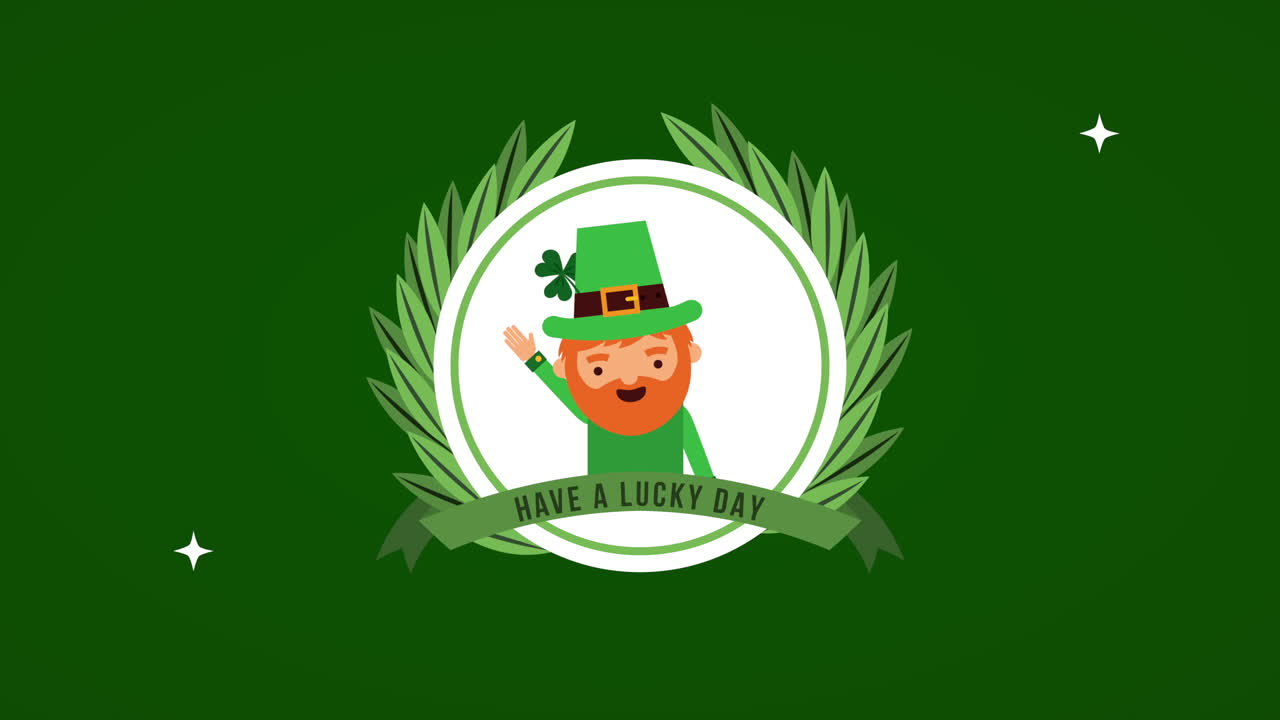 tarjeta animada del día de san patricio con personaje elfo