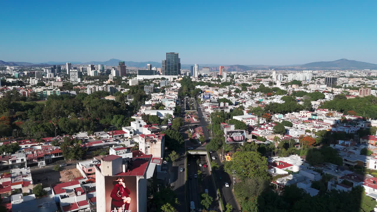 Drone view of the Lopez Mateos Avenue, southwest to northeast direction in Guadalajara, Jalisco, Mexico